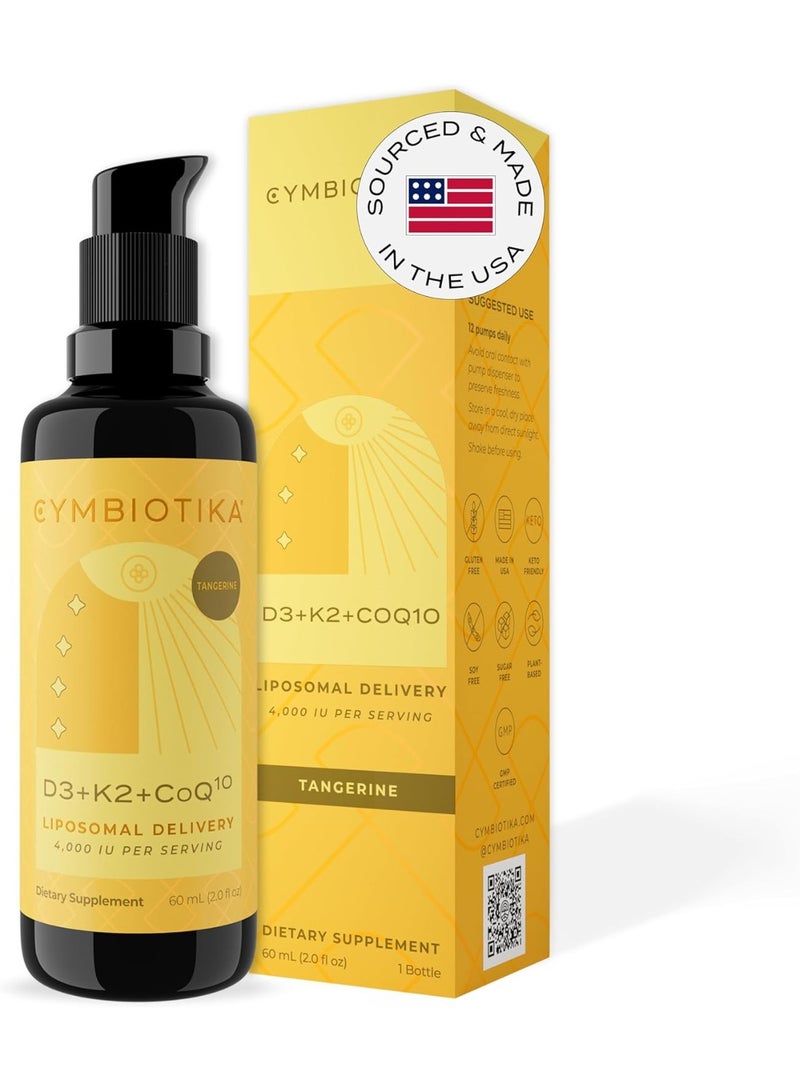 CYMBIOTIKA Vitamin D3 + K2 + CoQ10 Liquid Vitamin D Supplement for Immune Support, Heart & Bone Health & Energy Booster, 4000 IU Per Serving, Vegan & Gluten-Free - 2 fl. oz. - Image 1